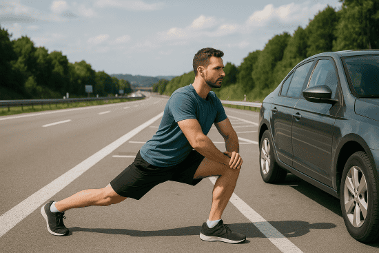 Fahrzeitenpause Gymnastik bei langen Autofahrten