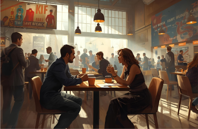 Kaffepause im Messerestaurant