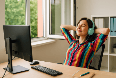 lüften und Musik hören in der Minipause